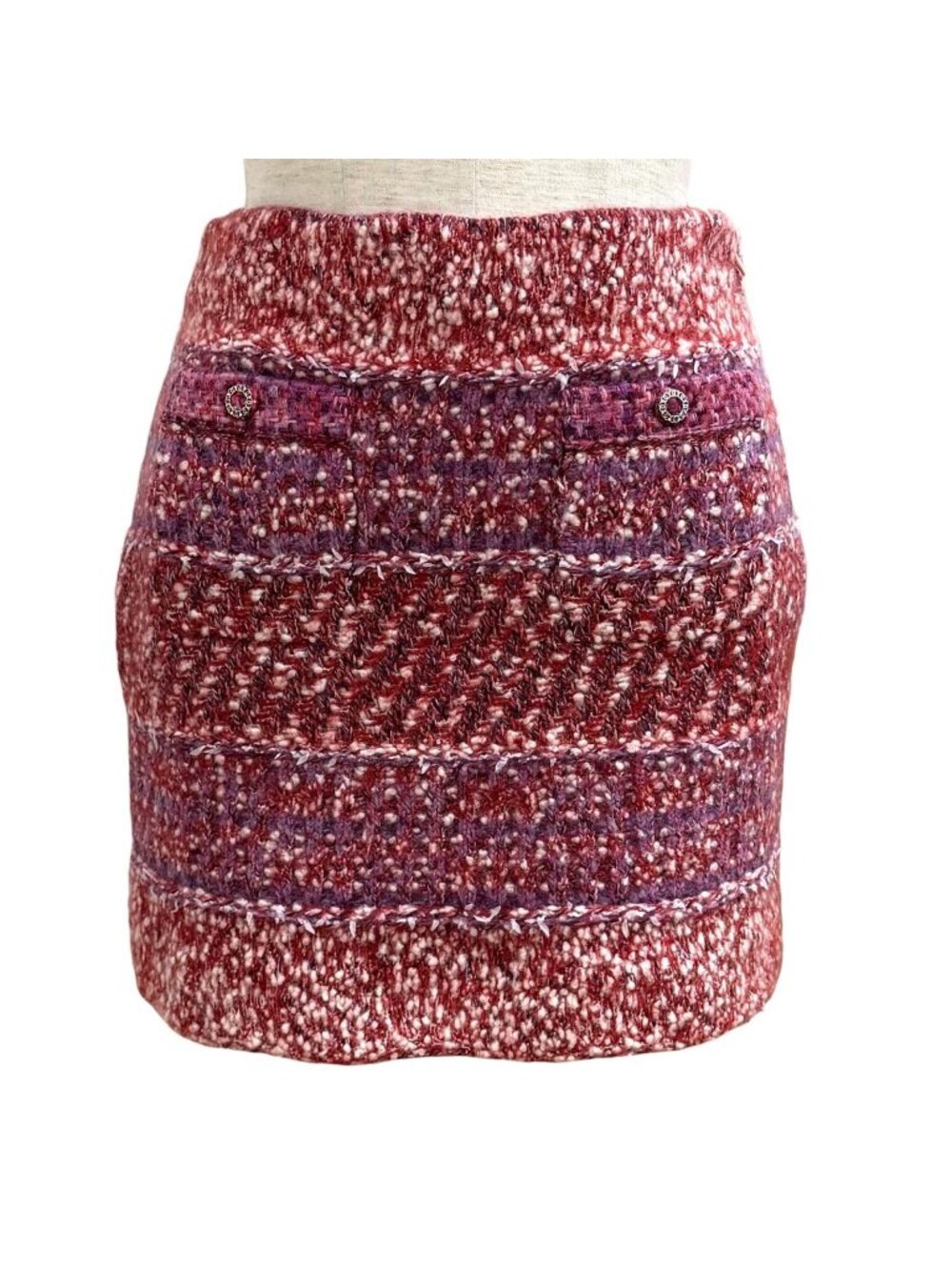 Chanel Cashmere Alpaca Blend CC Logo Trapezoid Tweed Skirt Multi 34